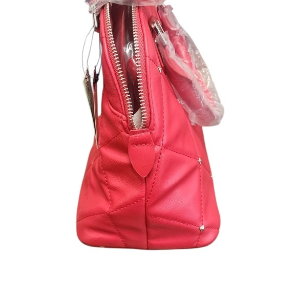 Badgley Mischka Red Quilted Satchel with Silver Hardware - Picture 6 of 11
